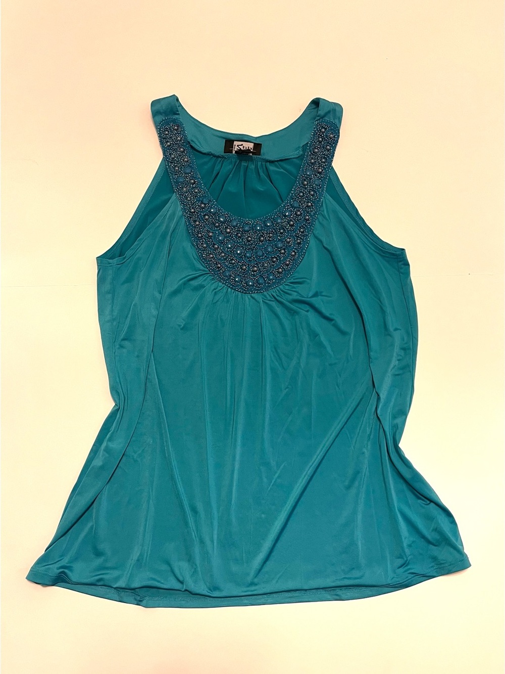 Iz Byer Teal Beaded Scoop Neck Tank